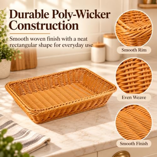 2 Pack Wicker Bread Baskets, 16 Inch Rectangular Serving Trays - Image 3
