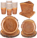 Kochorie 96 Pieces Wood Grain Slice Tableware Sets Rustic Wood Party Supplies Including Paper Plates, Napkins, Cups, Serves 24 for Camping Birthday Hunting Forest Party Decorations by Kochorie