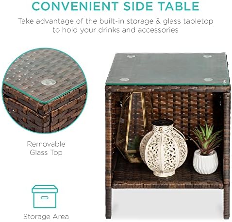 Best Choice Products 3-Piece Outdoor Wicker Conversation Bistro Set, Space Saving Patio Furniture for Garden w/Side Table - Brown/Navy - Image 3