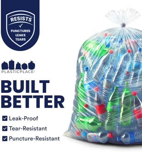 Plasticplace 65 gallon Trash Bags │ 1.5 Mil │ Clear Heavy Duty Garbage Can Liners │ 50” x 48” (50Count) - Image 3