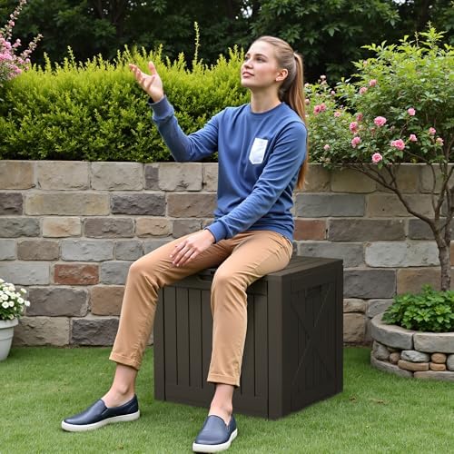 Devoko 40 Gallon Deck Box Lockable Outdoor Storage Box Waterproof for Patio - Image 6