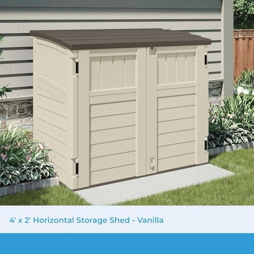 Suncast 4 Pack 34 Cu Ft Capacity Horizontal Outdoor Storage Shed for Garbage Cans, Garden Accessories, Backyard, and Patio Use, Vanilla - Image 2