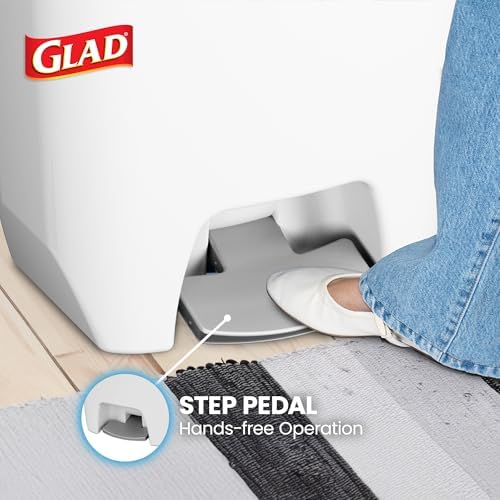 Glad Kitchen Trash Can 20 Gallon | Large Plastic Waste Bin with Odor Protection of Lid | Hands Free with Step On Foot Pedal and Garbage Bag Rings, 20 Gallon, White - Image 4