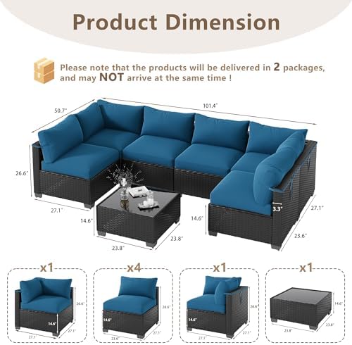LOUVIXA 7 Piece Outdoor Patio Furniture Set, Outdoor Sectional Sofa, Wicker Rattan Patio Furniture, Patio Conversation Set with Coffee Table & Cushions - Image 2