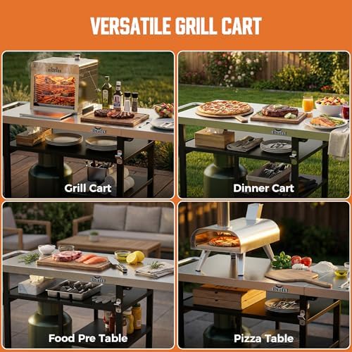 BIG HORN OUTDOORS Grill Cart, Stainless Steel Outdoor Grill Table for Infrared Grill, Pizza Oven Stand Compatible with Big Horn, Ninja, Ooni Pizza Ovens, Outdoor Cooking Table, 48.4"L x 24"W x 35.2"H - Image 6