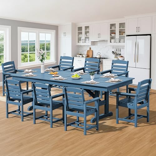 SERWALL Patio HDPE Dining Chairs Set of 2 with Arms, Navy - Image 6