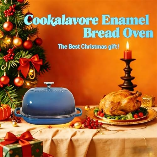 Cast Iron Bread Oven,6 QT Bread Oven,Thick Enameled Loaf Pan with Lid,Bread Pans for Homemade Bread,14.5"Dutch Oven for Bread Baking,Dutch Oven-with Silicone Baking Mat&Recipe,Gifts for Family,Blue - Image 4