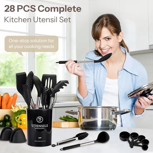 NCUE 28-Piece Silicone Kitchen Utensils Set with Stainless Steel Handles - Image 2
