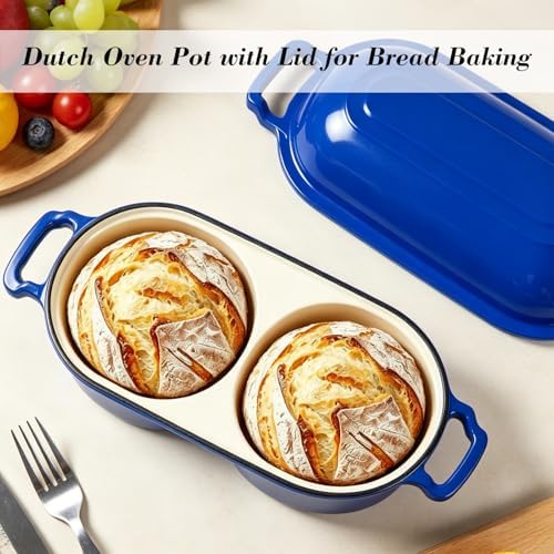 Dutch Oven for Sourdough Bread Baking, Enameled Cast Iron Dutch Oven Pot with Lid, 500°F Oven Safe Non Stick Sourdough Bread Pan, Dual Round Bread Loaf Pan for Homemade Cake Meatloaf - Image 7