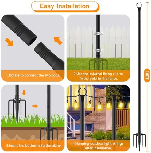 LETIANPAI 4 Pack String Light Poles,10 Ft Light Poles for Outside String Lights,Outdoor Lights Pole with Fork,Metal Poles Stand for Patio Deck Backyard - Image 7