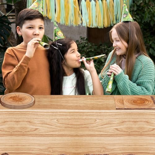 41 Pcs Camping Birthday Party Decorations Rustic Wood Grain Slice Tableware Brown Camo Wood Paper Plates Napkins Tablecloth丨Forest Themed Bonfire Hunting Birthday Lumberjack Party Decor,Serves 20 - Image 6