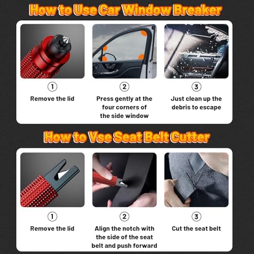smosun Safehammer - 2026 Upgraded Safe Hammer Glass Breaker Under Water, Car Hammer Seatbelt Cutter Window Breaker Emergency Escape Tool, Safehammer Glass Breaker for New Cars (3PCS Red Black Silver) - Image 5