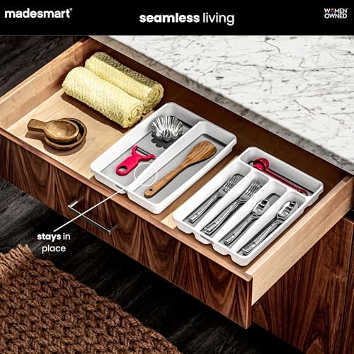 madesmart Classic 2 Compartment Compact Utensil Tray, White - Image 2