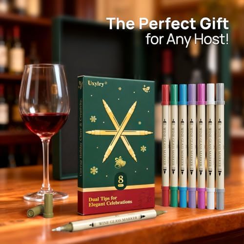Wine Glass Markers Washable, 8-Pack Dual Tip Erasable Pens | Food Grade Non-Toxic Ink for Glasses, Ceramic | Party Accessories - Image 5