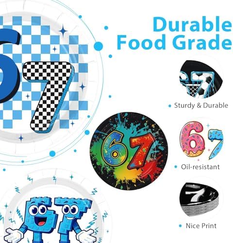 60Pcs Funny 6 7 Paper Plates 7" Heavy Duty Six Seven Theme Plates - Image 3
