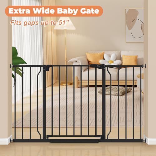 29"-51" Extra Wide Baby Gate, No Drilling Auto Close Dog Gate, Black - Image 2