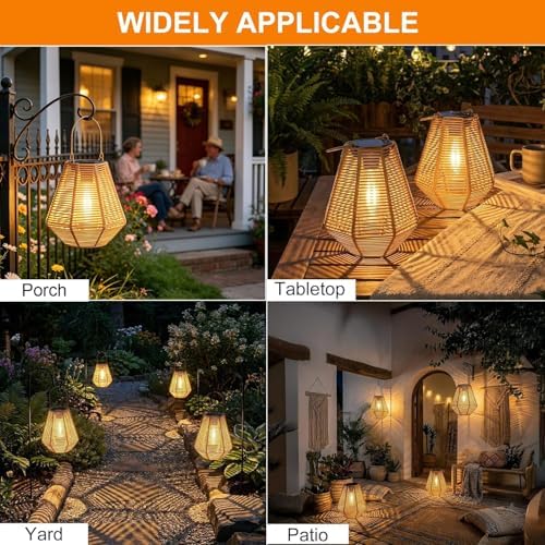 pearlstar Solar Lanterns Outdoor 2 Pack Rattan Hanging & Table Decor Lights - Image 6