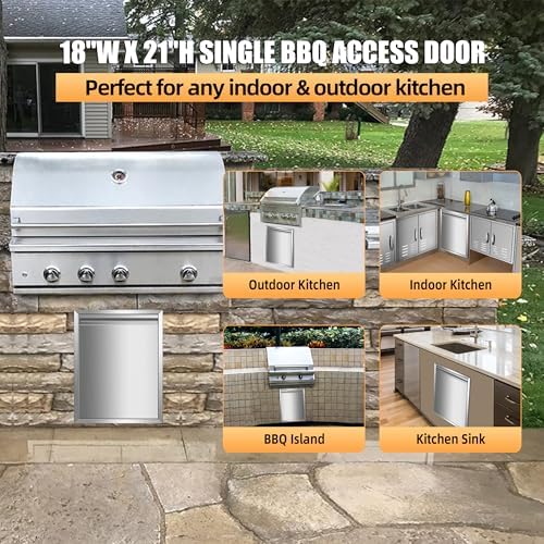 Outdoor Kitchen Doors 18W x 21H Inch Horizontal Handle Left Open Single BBQ Access Door, 304 Stainless Steel for Outdoor Kitchen Cabinet Grill Station or BBQ Island - Image 3