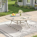 Outdoor Dining Table for 8, 63" Round Outdoor Table with Adjustable Umbrella Hole, All-Weather Metal Patio Dining Table for Lawn Garden Backyard Deck, Sandshell by ProvideOutdoorSolutions