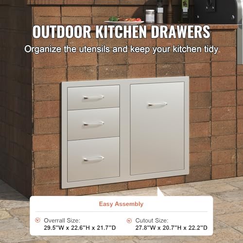 VEVOR Outdoor Kitchen Drawers 29.5"W x 22.6"H x 21.7"D Stainless Steel - Image 3
