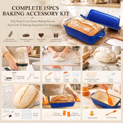 2-in-1 Enameled Cast Iron Dutch Oven for Bread Baking, Loaf Pans with Lid - Image 4