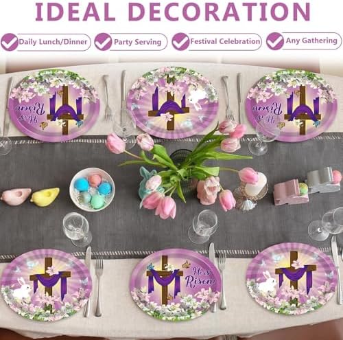 Qyeahkj 50 PCS He is Risen Oval Paper Plates Large 11” Disposable Jesus Cross Easter Party Decorations Spring Lily Floral Supplies Favor for Religion Christ Party Tableware Set - Image 6