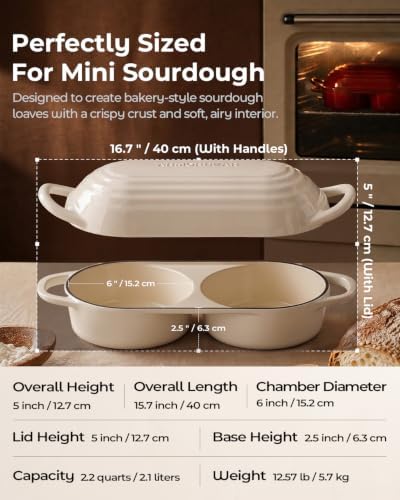 Sourdough Bread Baking Kit with Double Loaf Cast Iron Bread Pan, White - Image 4