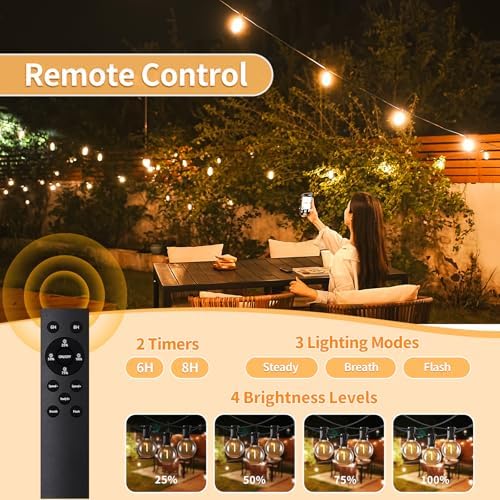 SANBEN Outdoor String Lights-100ft 50+2 G40 Bulbs Patio Lights with Remote - Image 3