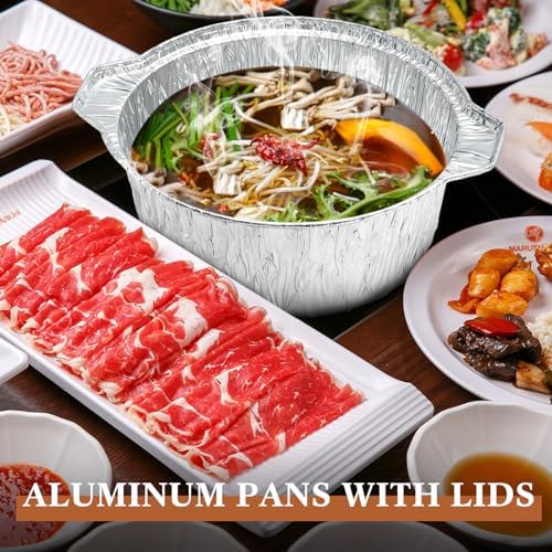 Ziliny Disposable Aluminum Pot with Lid Round Foil Pans Disposable Cookware Food Container for Vacation Trips Camping Baking Heating Cooking(12 Pcs,74.4 oz) - Image 4