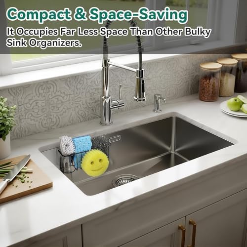 3-IN-1 Multiuse Sponge Holder for Kitchen Sink, Sponge Caddy for Scrub Daddy/Scrub Mommy Smiley Face, Sink Organizer Accessories for Dish Brush, Scrubber - with 2 Suction Cups & 1 Adhesive Hook - Image 7