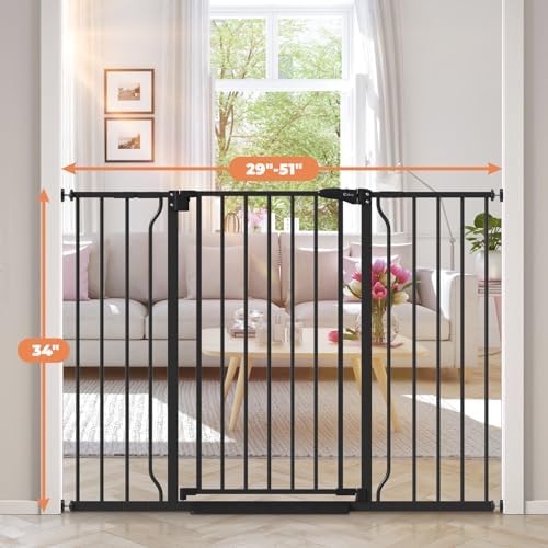 34" Tall Baby Gate No Drilling, Auto Close Dog Gate Indoor, Black - Image 2