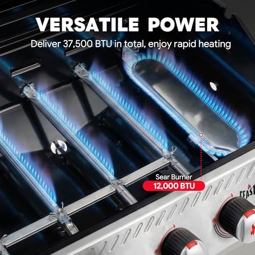 Feasto 4-Burner Propane Gas Grill w/Sear & Side Burner, Cabinet Storage - Image 6