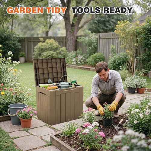 32 Gallon Deck Box Outdoor Indoor Waterproof Storage Box for Patio Furniture, Pool Accessories, Garden Tools, and Cushion Storage, Coffee - Image 3