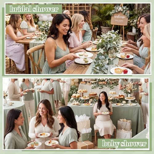 NatNarr 30 Pk Sage Green Plates 7" Scalloped Green White Dessert Cake Plate - Image 6