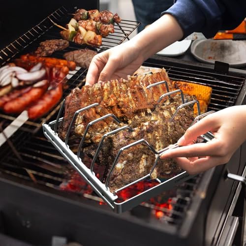 Stainless Steel Foldable Rib Racks for Smoking – 2 Pack (10 Inch), with Large Silicone Basting Pastry Brushes – Perfect for Grilling, BBQ Accessories - Image 7