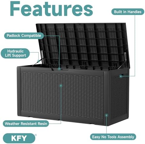 100 Gallon Waterproof Outdoor Storage Box, UV Resistant Resin Deck Box Perfect for Patio, Garden, and Pool (Black, 100 Gallon) - Image 3