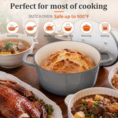 Winado 5 Qt Enameled Cast Iron Dutch Oven Pot with Lid, Black‑Gray Ombre - Image 3