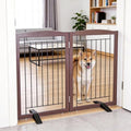 ZJSF Freestanding Dog Fence Indoor, Foldable Dog Gate for Doorways, Stairs or Hallways, Sturdy Wood Extra Wide Pet Gate with Support Feet for The House, Brown, 32 "Height-2 Panels by ZJSF