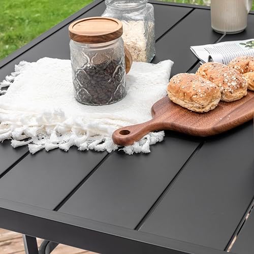 NUU GARDEN 37" Outdoor Patio Table, 4 Person Steel Slat Square Dining Table with 1.57" Umbrella Hole, Slatted Top and Powder Coated Iron Frame for Patio, Garden and Balcony, Black - Image 6