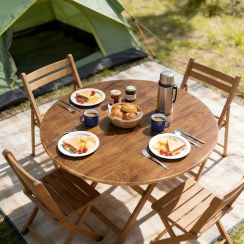 LUSHVIDA Round Tablecloth, Fitted Table Cloth for 45"-56" Tables, Pine - Image 3