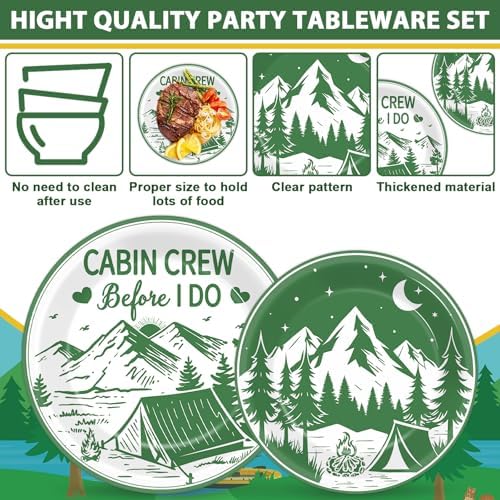 96Pcs Camp Bachelorette Plates and Napkins Mountain Camp Birthday Party Supplies for Bridal Shower Disposable Dessert Paper Plates Camping Bachelorette Bridal Shower Wedding Engagement Party Favor - Image 3