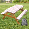Picnic Table Cover with Bench Covers and Bag, Pink and White Checkered Gingham Buffalo Plaid Camping Tablecloth Cover Waterproof Windproof Elastic Edges Fitted Tablecloths for Outdoor 3PCS 30x60 Inch by Xguatan