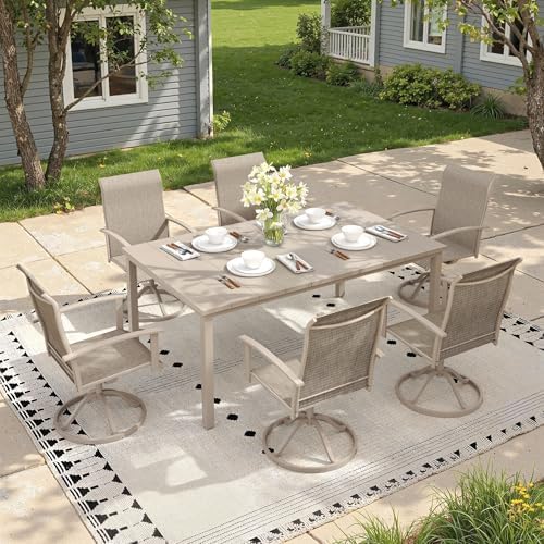 Outdoor Dining Table for 6, 63" Rectangle Outdoor Table with Adjustable Umbrella Hole, All-Weather Metal Patio Dining Table for Lawn Garden Backyard Deck, Sandshell - Image 4