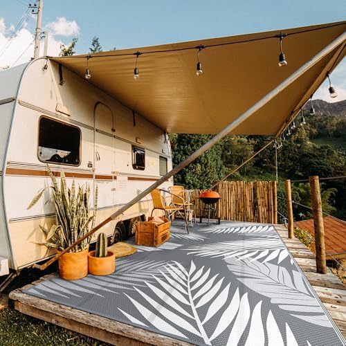 GENIMO Outdoor Rug, Waterproof Plastic Rugs 10'x20' for Camping Grey White - Image 3