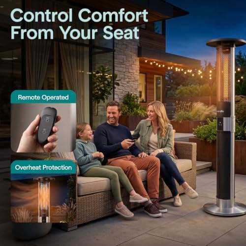 SereneLife Infrared Patio Heater, Electric Patio Heater for Indoor/Outdoor Use, Portable Tower Heater with Remote Control, 1500 W, for Restaurant, Patio, Backyard, Garage, Decks (Black) - Image 4
