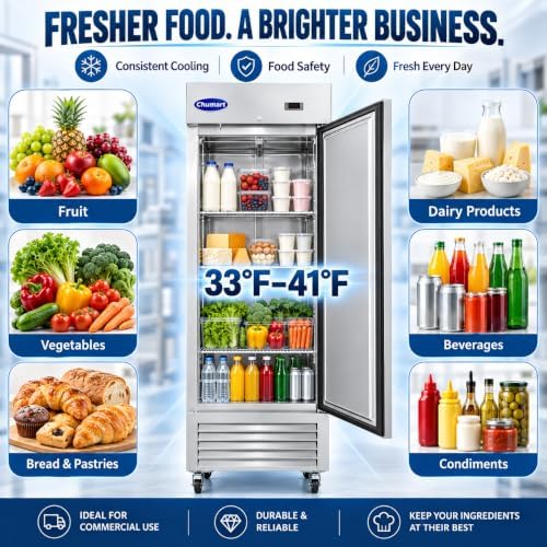 27" W Commercial Refrigerator Single Door 19 Cu.ft Commercial Fridge Fan cooling Stainless Steel Reach-in Refrigerator with Digital Thermostat for Restaurant, Bar, Commercial Use, etc - Image 2