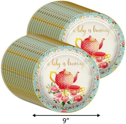 Birthday Galore A Baby Is Brewing Baby Shower - 32 Piece Disposable Party Supplies - Tea Party Shower Decorations - Round Party Plates - Large 9" Paper Plates In Bulk - Image 2
