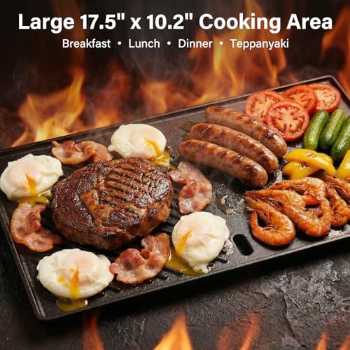 7637 17.5" Reversible Cast Iron Griddle - Replacement Flat Top Cooking Plate for Weber Spirit I & II 200 Series (E210/E220/S210/S220) with Front Controls - Image 4
