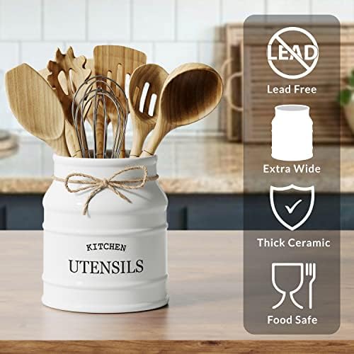 Barnyard Designs Ceramic Kitchen Utensil Holder Countertop 6.75″ (White) - Image 4
