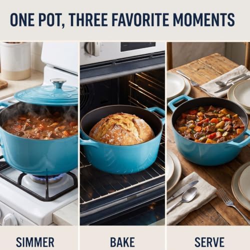 La Cuisine Enameled Cast Iron Dutch Oven Casserole Pot with Lid, Internal Matte Black Enamel Coating for bread baking 5 QT 10.5" / 26cm Ø, For GalssTop Stove, Oven-Safe, Teal - Image 6